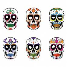 6-teiliges Set bunte Zucker-Schädel-Papier-Gesichtsmasken Tag der Toten & Halloween Party Maskenball Kostümzubehör für Erwachsene & Kinder, perfekt für Tag der Toten Parade, Cosplay & Festival Verkleidung - 6er-Packung - Übersicht 3