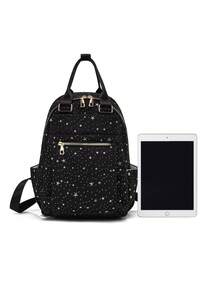 LECEY Mochila acolchada con diamantes y bordada para mujer - Negro - Ver 6