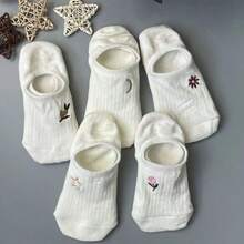 1/5/10 Pairs Women's Solid Color Ribbed Invisible Socks, Lightweight Non-Slip Low-Cut Socks, Suitable For All Seasons, Perfect For Back To School - White - View 3