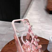 磁吸花朵 Apple 17/16/15/14/13/12 Pro Max 手機殼 磁吸充電保護套 透明極簡高級防摔 - 粉殼-粉桃花 - 查看 3