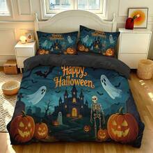 3-teiliges bedrucktes Bettbezug-Set im dunklen Märchenstil mit Halloween-Thema (1 Bettbezug + 2 Kissenbezüge, ohne Füllung), weich und hautfreundlich, geeignet für alle Jahreszeiten. Oversized Doppelgröße, geeignet für Hotel, Schlafzimmer, Zimmer, Wohnheim und andere Räume. Reißverschluss, maschinenwaschbar, kann auch als Geschenk verschenkt werden. - Verschiedenfarbig - Übersicht 2
