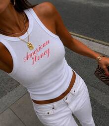 American Sweetheart Tank Top Y2K Fourth Of July Party Top Patriotic American Tank Top Fourth Of July Cropped Top Cute Women's T-Shirt Vintage American - White - View 3