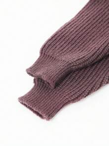 Enfärgad vertikalt ribbad tröja med rund hals för stora pojkar, lös tjockstickad pullover, höst/vinter - Brun - Visa 7