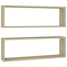 vidaXL Wall Shelf, Set Of 2, Wall-Mounted Shelf, Wall Storage With Ample Space For Books And Awards, Cube Shelf, Hanging Shelf, Bookshelf, Light Oak/Khaki Wood Composite - Light Oak Khaki - View 2