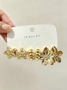 6/12/18pcs/Set Gold Stud Earrings, Floral & Geometric Mixed Pattern Metal Earrings Set, Pendant Earrings, Vintage Women's Earrings - Gold - View 15