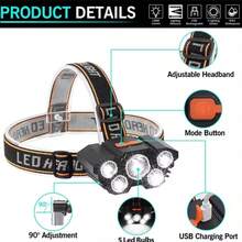1pc 6-LED Professional Headlamp, 180° Adjustable With 4 Lighting Modes For Camping Hunting Hiking - 頭燈 - 查看 1