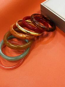7pcs Elegant Vintage Acrylic Bracelets, Fashionable Minimalist Design, Suitable For Women - Multicolor - View 4