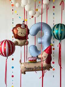 40 Inch Light Blue Number 0-9 Balloon Set, Cute Lion And Dachshund Balloon Circus Theme Suitable For Birthday Party Decoration, Children's Photo Booth Props, - View 3