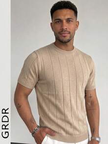 GRDR Men's Thin Summer Knit Sweater, Solid Color Ribbed Short Sleeve, Sporty Casual, Suitable For Outdoor Sports - Apricot - View 3