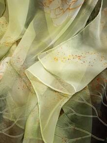 1pc Light Green Silk Scarf For Women, New Style, Gift For Mom And Elders, Thin Summer Day Gift, High-End Large Shawl - Green - View 3