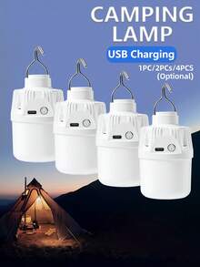 4pcs/2pcs/1pc Multifunctional LED Camping Light Bulb, Super Bright USB Rechargeable Tent Light, Suitable For Camping Gear, Emergency Use And Yard Decoration (Warm Light) - 暖白色 - 查看 1