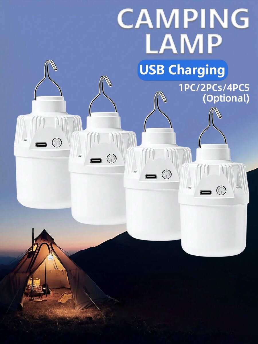 4pcs/2pcs/1pc Multifunctional LED Camping Light Bulb, Super Bright USB Rechargeable Tent Light, Suitable For Camping Gear, Emergency Use And Yard Decoration (Warm Light) - 暖白色 - 查看 1