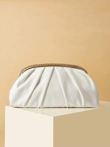 Dompet Clutch Polos Bergaya Vintage dengan Gesper, Tas Wanita Portabel Serbaguna Kapasitas Besar, Bahan PU Modis, Cocok untuk Pernikahan, Pesta, Acara Dansa, dan Makan Malam - Putih - View 2