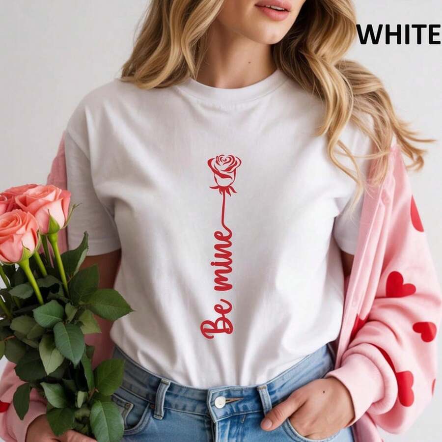 [blusas para mujer]Camiseta "Sé mía", camiseta de rosas, regalo de San Valentín, regalo para ella, camiseta de San Valentín, camiseta de Feliz Día de San Valentín - Blanco - Ver 1