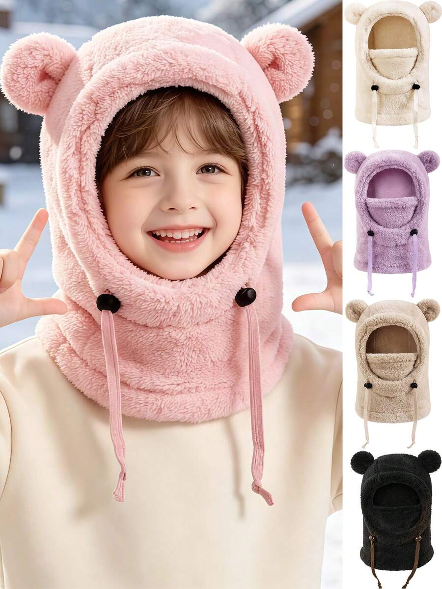 1pc 3-12 Years Old Plush Hat, Unisex Baby Autumn/Winter Warm Cute Ear ...
