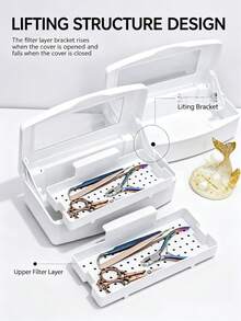 1 hộp khử trùng dụng cụ làm móng cao cấp dung tích lớn, chất liệu nhựa trắng bền, thiết kế tối giản hiện đại, có giá lọc nâng lên và nắp trong suốt, khử trùng ngâm hiệu quả, phù hợp cho nghệ sĩ làm móng chuyên nghiệp và người đam mê làm đẹp - A - Xem 5