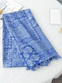 1 buah Syal Rumbai Bentuk Hati Baru untuk Wanita, Syal Tipis Pelindung Matahari Musim Semi/Panas untuk Perjalanan, Pantai, dan Ruangan Ber-AC - Biru - View 3