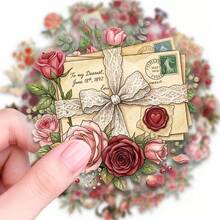 50pcs Transparent PET Vintage Floral Stickers, Vintage Floral Decorative Series, PET Transparent Stickers, Aesthetic Sticker Pack - Perfect For Decorating Scrapbooks, Junk Journals, Bullet Journals, Planners, Water Bottles, Phone Cases And Laptops - 50pcs - View 2