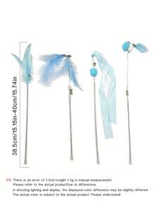 4pcs Feather Decor Cat Teaser Wand With Bells, Interactive Cat Toy, Durable Bite-Resistant Feather Teaser Wand With Bells, Long Handle Fighting Teaser Wand, Self-Entertainment - Multicolor - View 6