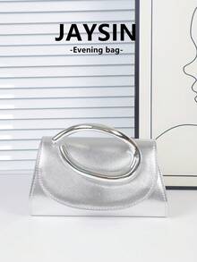 Elegante Damen-Clutch, 1 Stück minimalistische einfarbige Party-Handtasche aus PU-Material, luxuriöse Damen-Abendtasche, Schulter- und Umhängetasche mit abnehmbarer Metallkette, Damen-Party-Portemonnaie, geeignet für Feiertagspartys, Bälle, Bankette, Zusammenkünfte, Hochzeiten, bestes Geschenk. - Silber - Übersicht 1