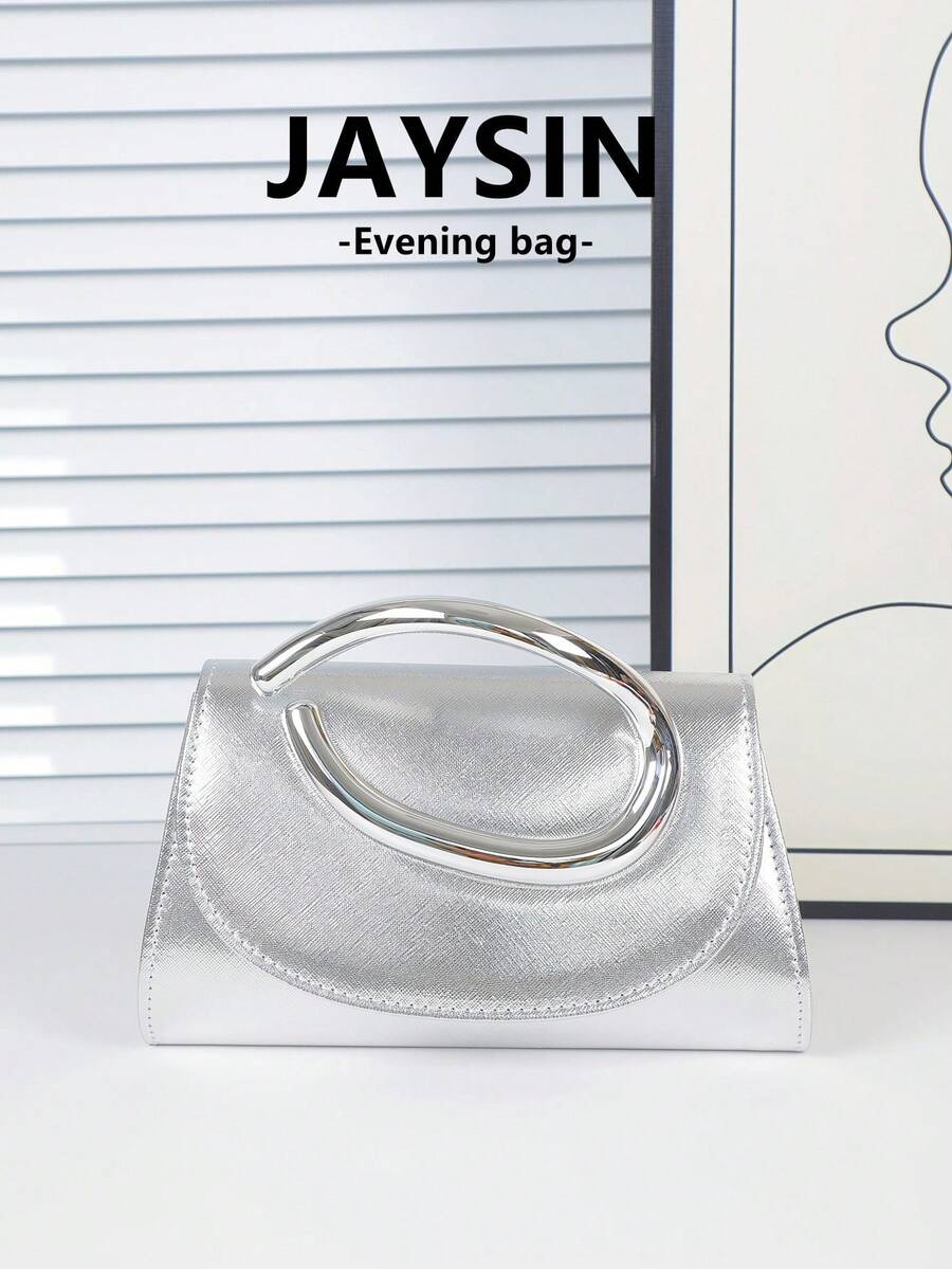 Elegante Damen-Clutch, 1 Stück minimalistische einfarbige Party-Handtasche aus PU-Material, luxuriöse Damen-Abendtasche, Schulter- und Umhängetasche mit abnehmbarer Metallkette, Damen-Party-Portemonnaie, geeignet für Feiertagspartys, Bälle, Bankette, Zusammenkünfte, Hochzeiten, bestes Geschenk. - Silber - Übersicht 1