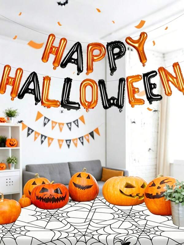 14pcs/Set Happy Halloween Foil Letter Balloon Banner Set, Includes 16-Inch Orange Black, Black, Pink, Red Black And Gold, Suitable For Halloween Party Decoration, Halloween Celebration, Trick Or Treat Activities, Halloween Indoor And Outdoor Decoration, Halloween Theme Party Foil Balloons, Haunted House, Room Decoration, Scary Halloween, Pink Halloween