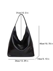 Minimalist Versatile Solid Color Women's Shoulder Bag, Fashion Modern Commuter Style, Large Capacity Storage Commuter Shoulder Bag - Black - View 6