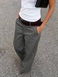 Women's Solid Color Casual Versatile Daily Wear Long Pants - Dark Grey - View 3