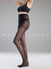 MOIRÉALLURE 1雙裝 時尚經典百搭絲綢提花褲襪，適合日常通勤與夜生活 - 黑色 - 查看 7