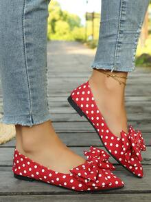 Women's Fashion Polka Dot Bow Flat Shoes, Elegant Women's Shoes, Casual Holiday Party Gift Daily Versatile Women's Shoes - Red - View 4