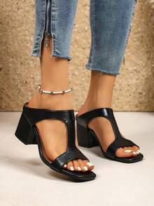 Women's High Heel Sandals, Colorful Rhinestone Studded Stiletto Heel Slides, Party Date Outing Shoes - Black - View 6