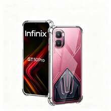 3合1新款 Infinix GT 50Pro 透明耐衝擊手機殼 TPU 矽膠軟殼 防震時尚防黃化 + 9H 硬度鋼化玻璃螢幕保護貼 防刮耐裂無氣泡 適合電競 + 鏡頭貼膜 3入組 簡易安裝套組 - 無色 - 查看 2
