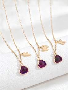 1 pieza Collar con colgante de corazón y letra inicial que cambia de color según el estado de ánimo, personalizado con encanto de alfabeto A-Z, sensible a la temperatura, regalo de joyería para el Día de San Valentín - Multicolor - Ver 7