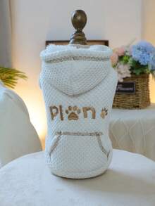 PETCIRCLE 1pc Pet Clothes Cute Fleece Hooded Windproof Cold-Resistant Embroidered Letter A Plan Sweatshirt - Beige - White - View 14