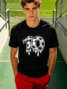 Herren-T-Shirt Mit Fu?Ballnummer 10-Grafik, 100 % Baumwolle, Rundhalsausschnitt, Lockere Passform, Bequem, L?Ssig - White - View 1