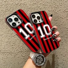 [Ships From Germany/France/Spain/Italy] Phone Case - New Barcelona 10 Red And Black Striped Design, Metal Acrylic Material, Stylish Modern Thickened Shockproof Frosted Back Cover, Compatible With 11/12/13/14/15/16/17 Pro/Max/Plus/Air And Galaxy S21-S26 Ultra – XM13/14/15 Pro/Ultra - 1 Image - View 2