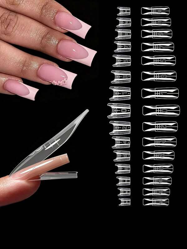 60piezas/180piezas Moldes de Extensión de Uñas Diseño Sándwich Cuadrado Corto, Para Extensión Rápida de Uñas, Calidad de Salón DIY en Casa, Sin Apilamiento de Gel, 15 Tamaños, Herramienta de Formado de Arte de Uñas