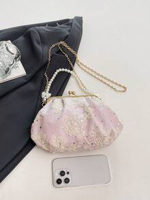 Women's PU Leather Crossbody Bag With Round Polka Dots, Vintage Style Handbag With Buckle Closure And Adjustable Shoulder Strap, Solid Color And Lightweight City Tote Bag - 粉色 - 查看 4
