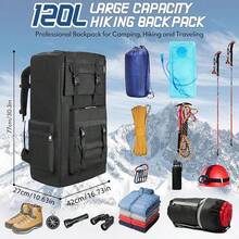 120L Expandable Hiking Backpack, Large Capacity Mountaineering Pack With Expansion System, Padded Shoulder Straps, Breathable Back Support, Suitable For Hunting, Camping And Travel. - A - View 2