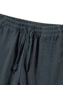 Men's Casual Waffle Textured Lightweight Loose Fit Solid Color Pants, Versatile For Spring/Summer - Dark Grey - View 10