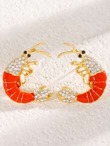 1 Pair Summer Ocean Style Rhinestone Lobster Stud Earrings, Fashion Creative Design, Premium Minimalist Casual Versatile Jewelry For Women, Suitable For Daily Wear, Gatherings And Parties - Multicolor - View 2