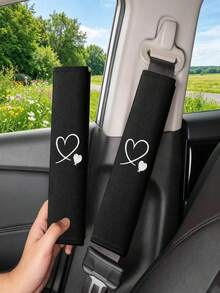 2Pcs Heart Pattern Car Seat Belt Covers, Soft Seatbelt Shoulder Strap Pads, Anti-Strangulation Car Interior Accessories For Women - Embroidered Shoulder Pads - View 7