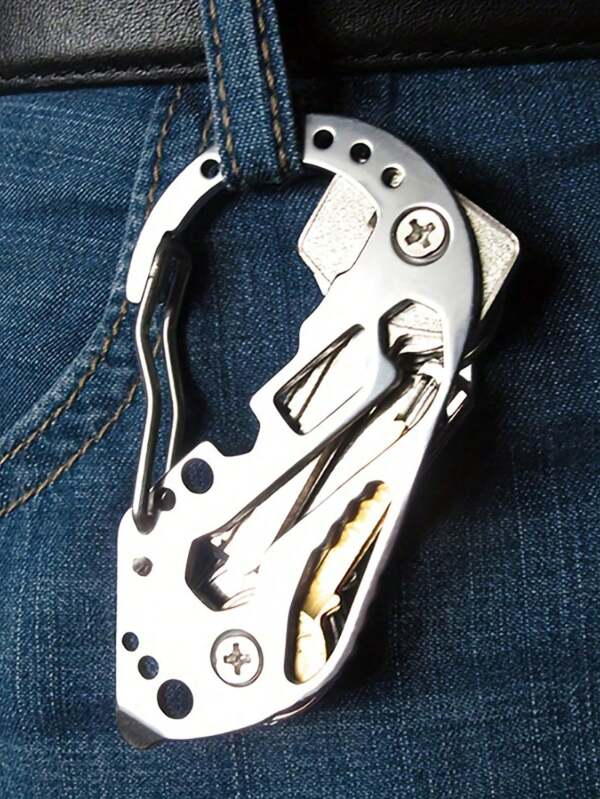1pc Multifunctional Outdoor Stainless Steel Keychain, Stainless Steel Multi-Tool Keychain, Outdoor Camping Supplies Accessory
