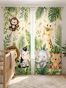 2 buah Tirai Motif Hewan Hutan Utama, Elemen Singa, Gajah, Harimau, Jerapah, Zebra, Model Kantong Batang, Cocok untuk Dekorasi Kamar Tidur dan Ruang Tamu, Tirai Dekoratif. - MultiWarna - View 9