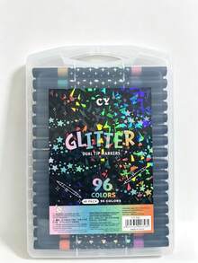 96/72/48/24色双头闪光马克笔套装，双色毛笔头马克笔，闪光绘图笔，软头不褪色珠光闪光笔，软头闪光马克笔，绘图工具，水彩笔，美术用品 - 彩色 - 查看 12