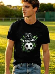 Herren-Fu?Ball-T-Shirt Mit Grafikprint, L?Ssiges Shirt Aus Hochwertigem Stoff, Rundhalsausschnitt, Bequeme Passform, Street-Hip-Hop-Stil - White - View 1