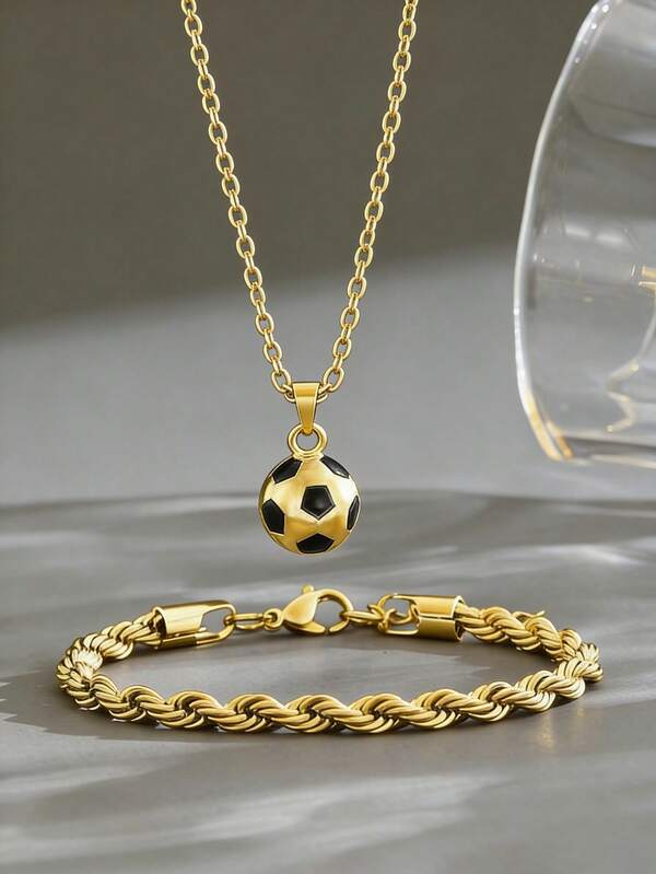 Conjunto de Collar y Pulsera con Colgante de Fútbol de Moda Casual, Perfecto para Ver la Copa del Mundo, Regalo de Cumpleaños