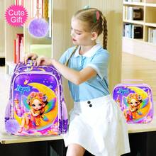 3pcs Girls Fairy Moon Castle Butterfly Glitter Pom-Pom Keychain Adjustable Straps Zipper Closure Cute Backpack Set For School & Daily Travel - Purple - View 7