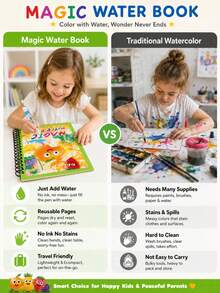 1pc Fruit Cartoon Magic Water Painting Book, Reusable Water Doodle Book With Water Pen, Mess-Free Preschool Early Education Toy Gift, Suitable For Children - Multicolor - View 4