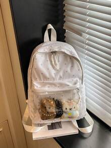 Polka Dot Transparent Backpack, Minimalist Large Capacity Backpack, Fashion Backpack, Casual Travel Backpack, College Style Backpack, Vacation Backpack - Beige - View 5